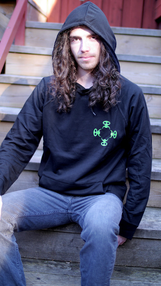 Black hoodie no zipper - green cow print
