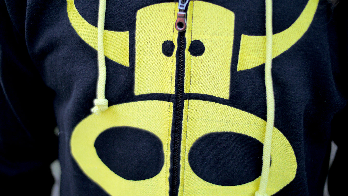 Zip hoodie with embroidered cow